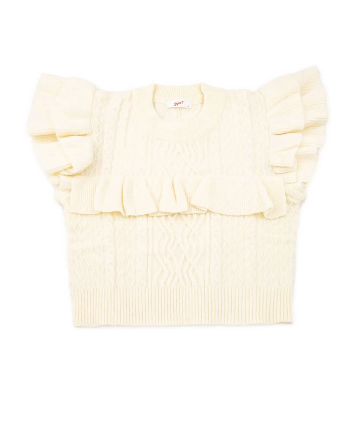8Apart - Women's Decker Ruffle Sleeve Cable Sweater