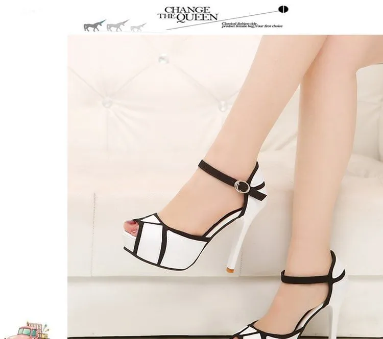 Ankle Strap Peep Toe Two Tone Stiletto Heel Sandals