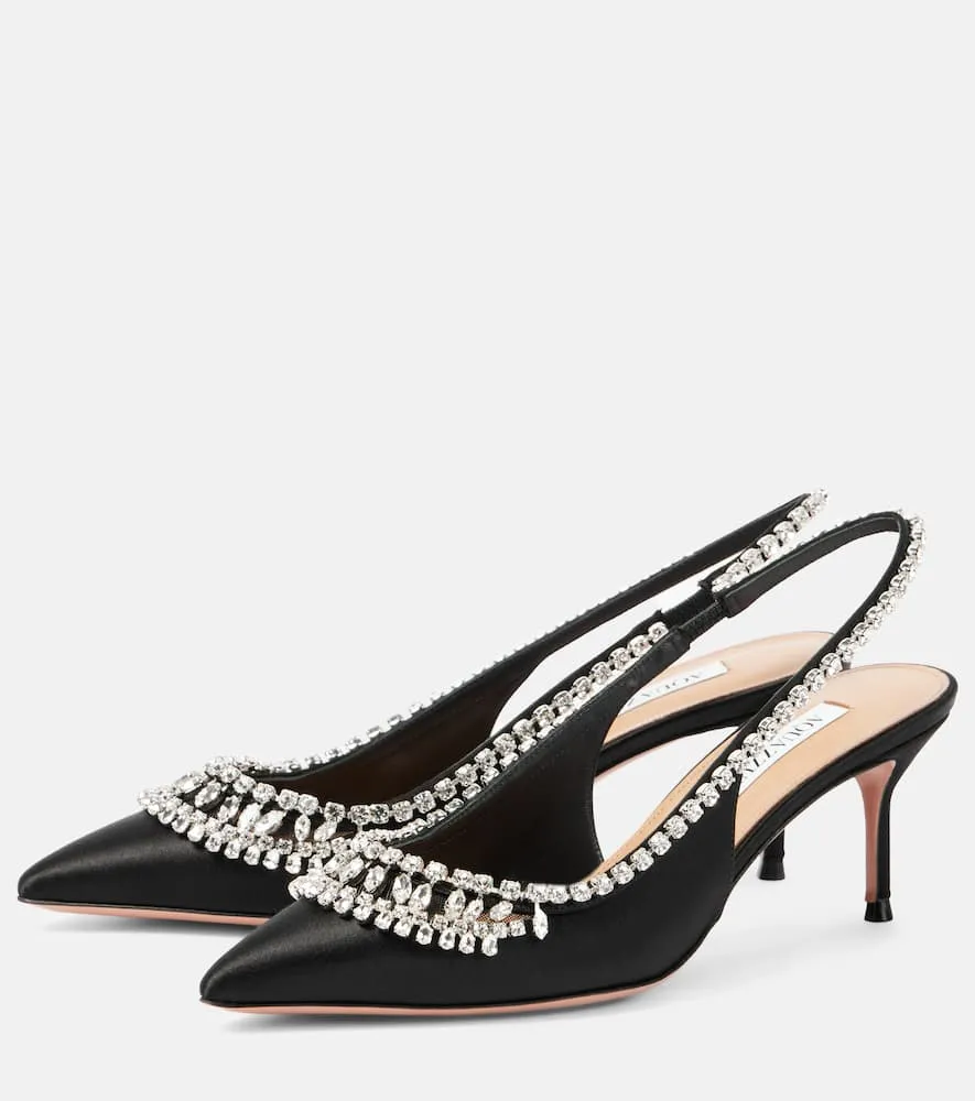 Aquazzura Crystal Crush satin slingback pumps