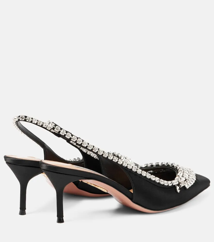 Aquazzura Crystal Crush satin slingback pumps