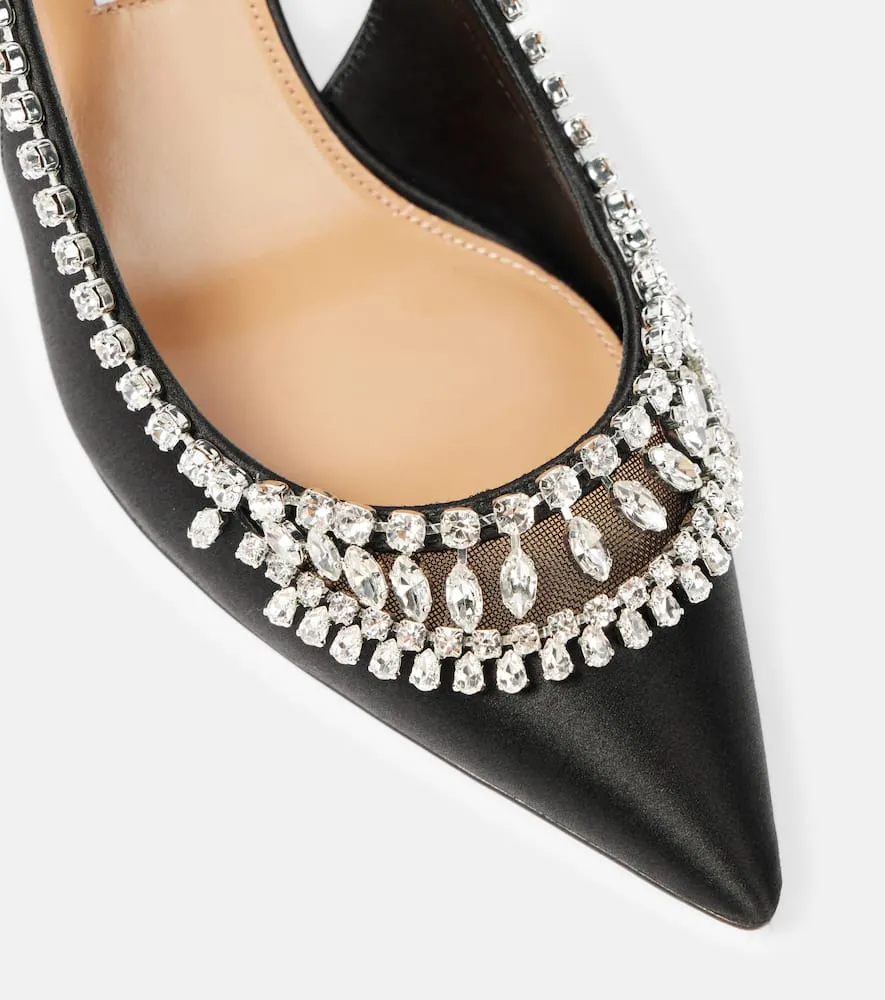 Aquazzura Crystal Crush satin slingback pumps
