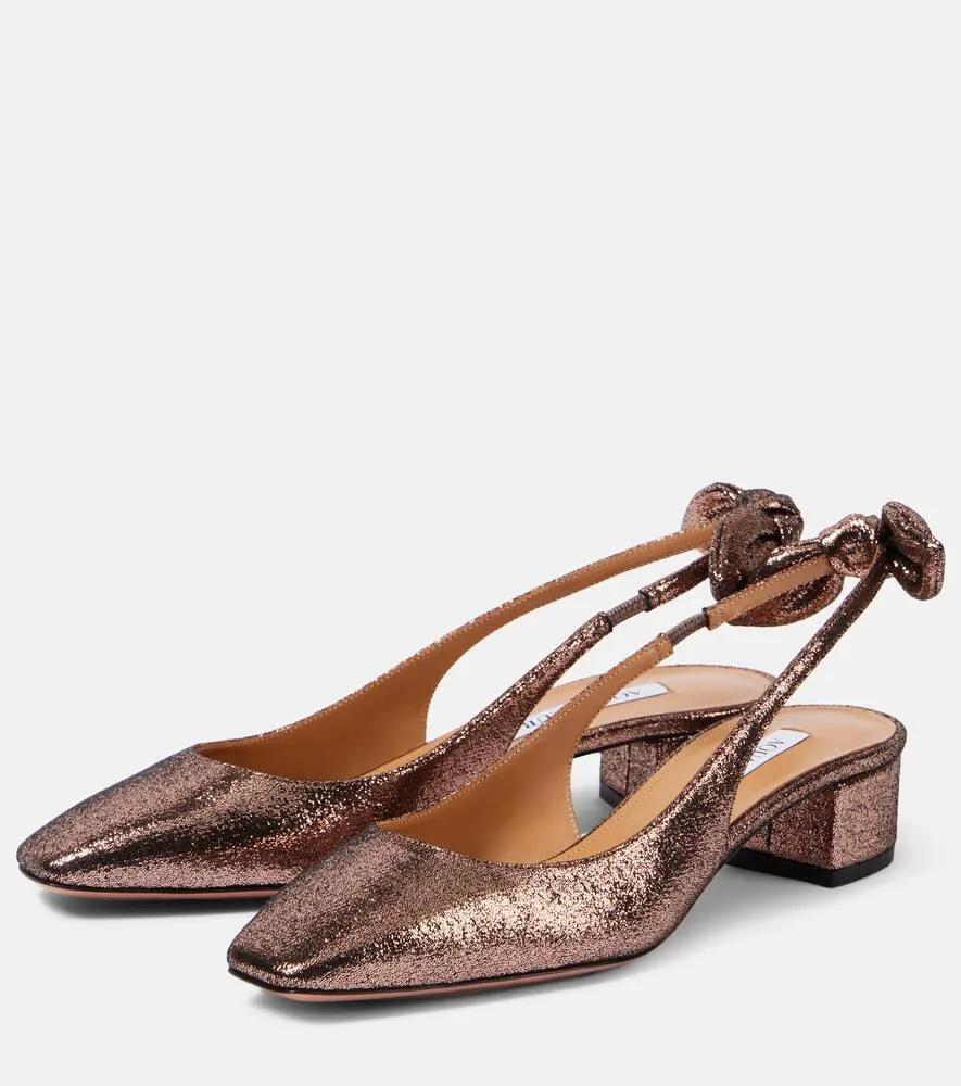 Aquazzura Very Bow Tie glitter slingback pumps