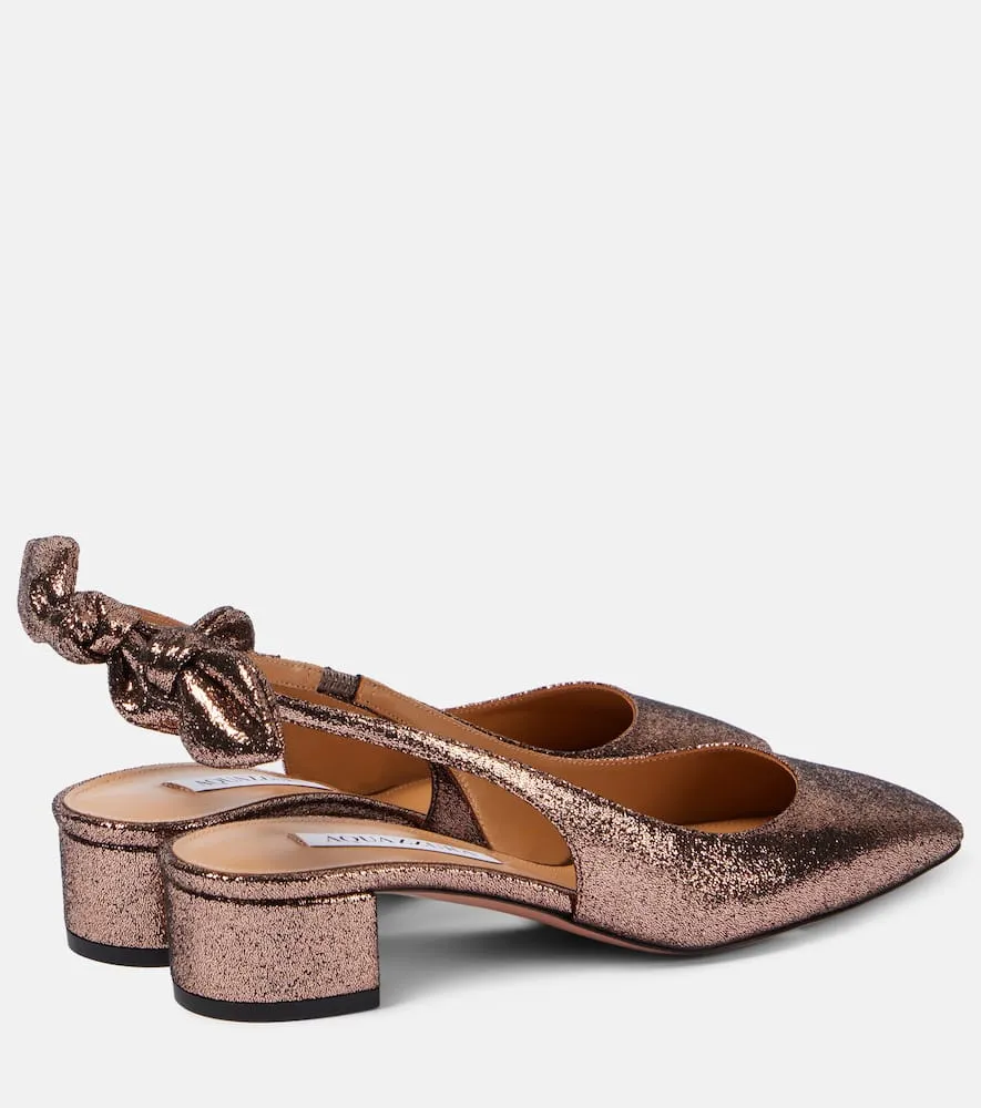 Aquazzura Very Bow Tie glitter slingback pumps