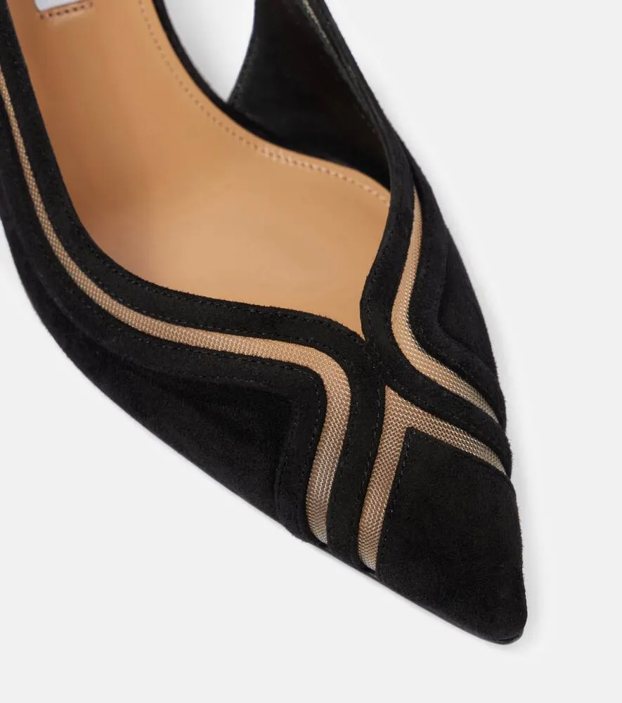 Aquazzura Vila 50 mesh-trimmed suede pumps