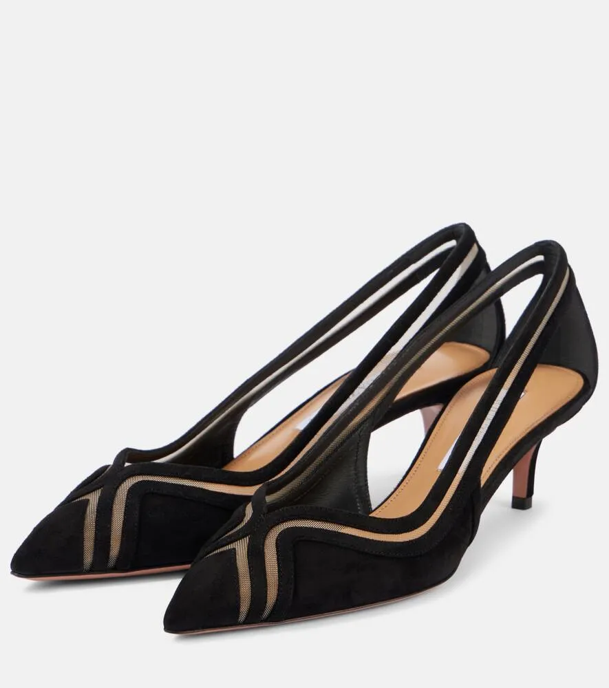 Aquazzura Vila 50 mesh-trimmed suede pumps