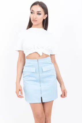 Baby Blue Zip Front Mini Skirt
