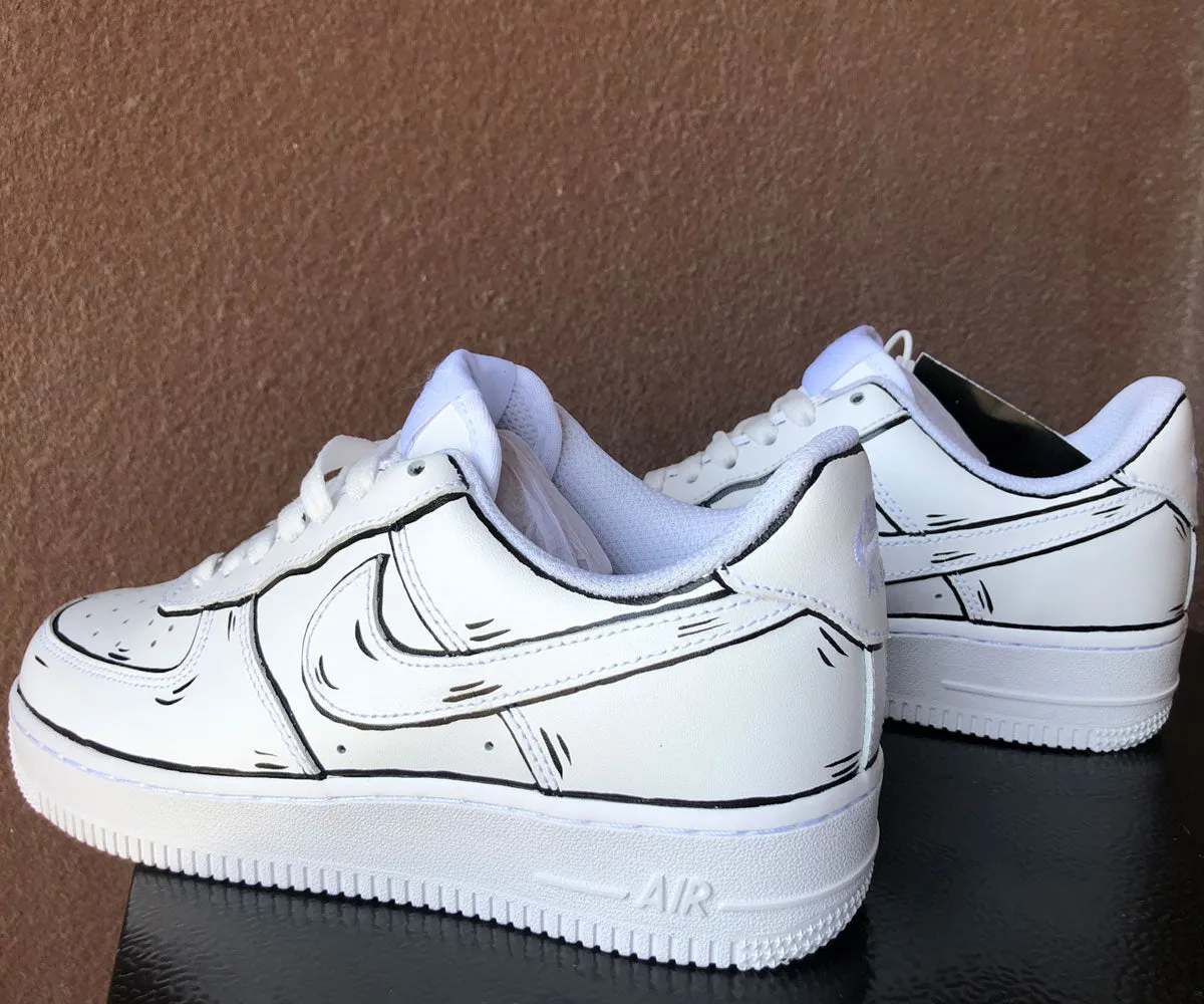 Black White Line Cartoon Graffiti Custom Air Force 1