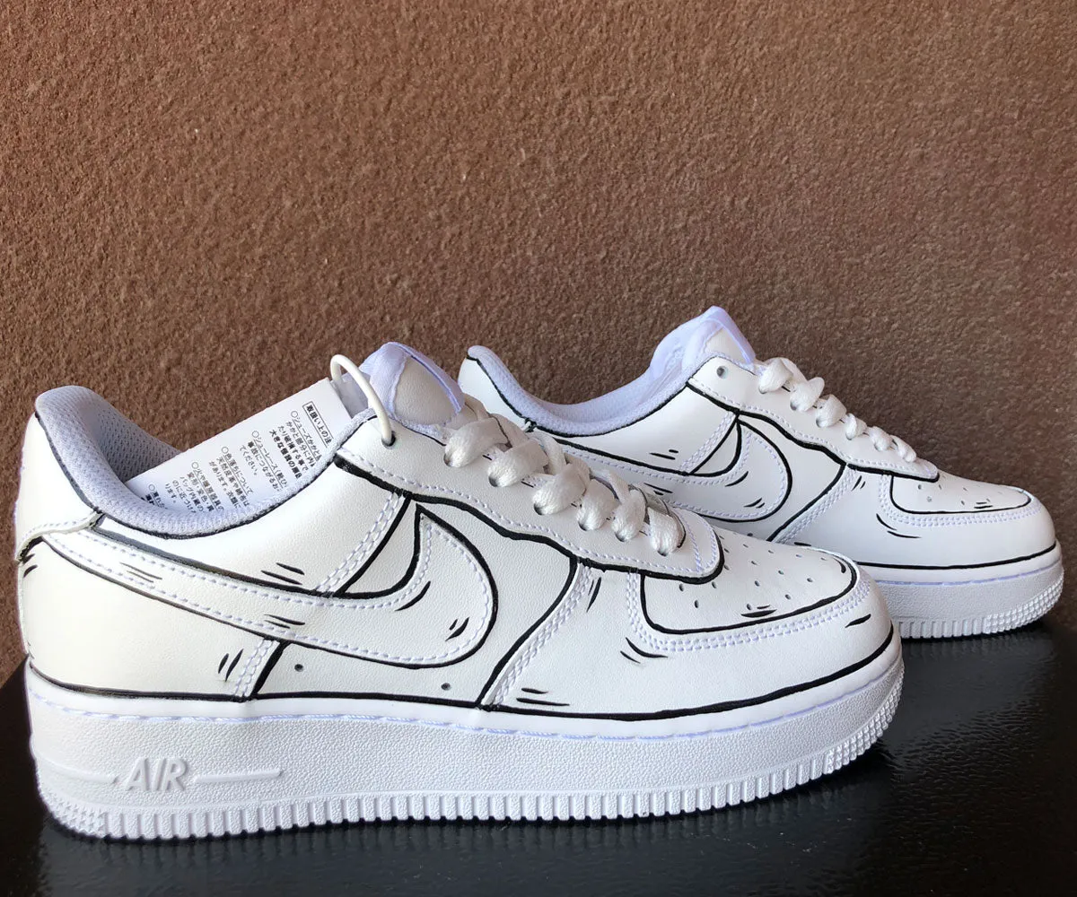 Black White Line Cartoon Graffiti Custom Air Force 1