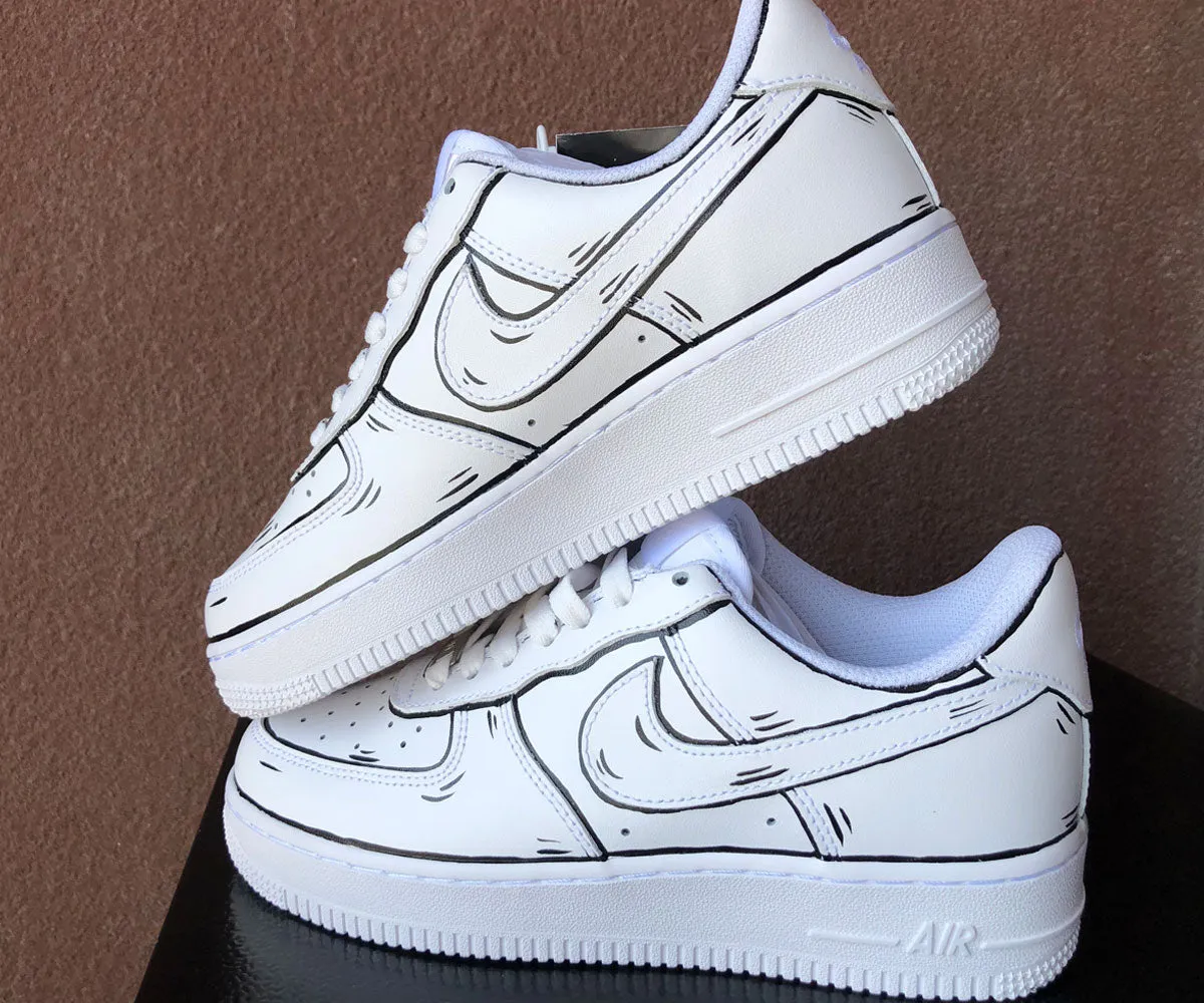 Black White Line Cartoon Graffiti Custom Air Force 1