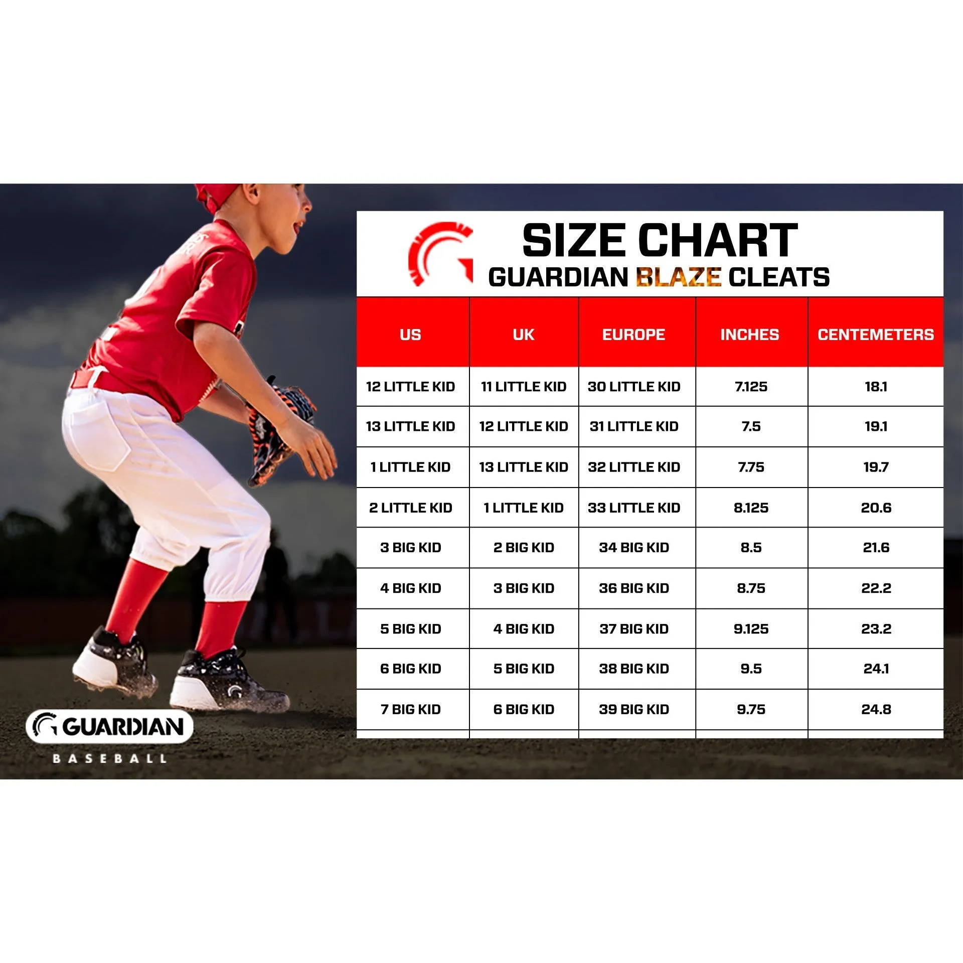 Blaze Youth Hi Top Rubber Molded Baseball and Softball Cleats (Black/Red/White)