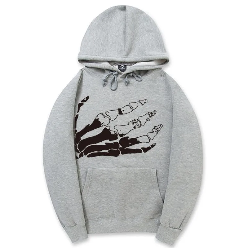 CORIRESHA Halloween Skeleton Palm Print Hoodie Casual Long Sleeve Drawstring Basic Unisex Sweatshirt