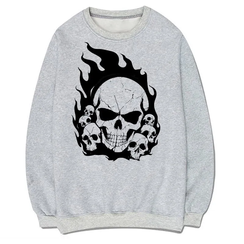 CORIRESHA Teen Skull Flame Long Sleeve Cotton Y2K Aesthetic Halloween Sweatshirt