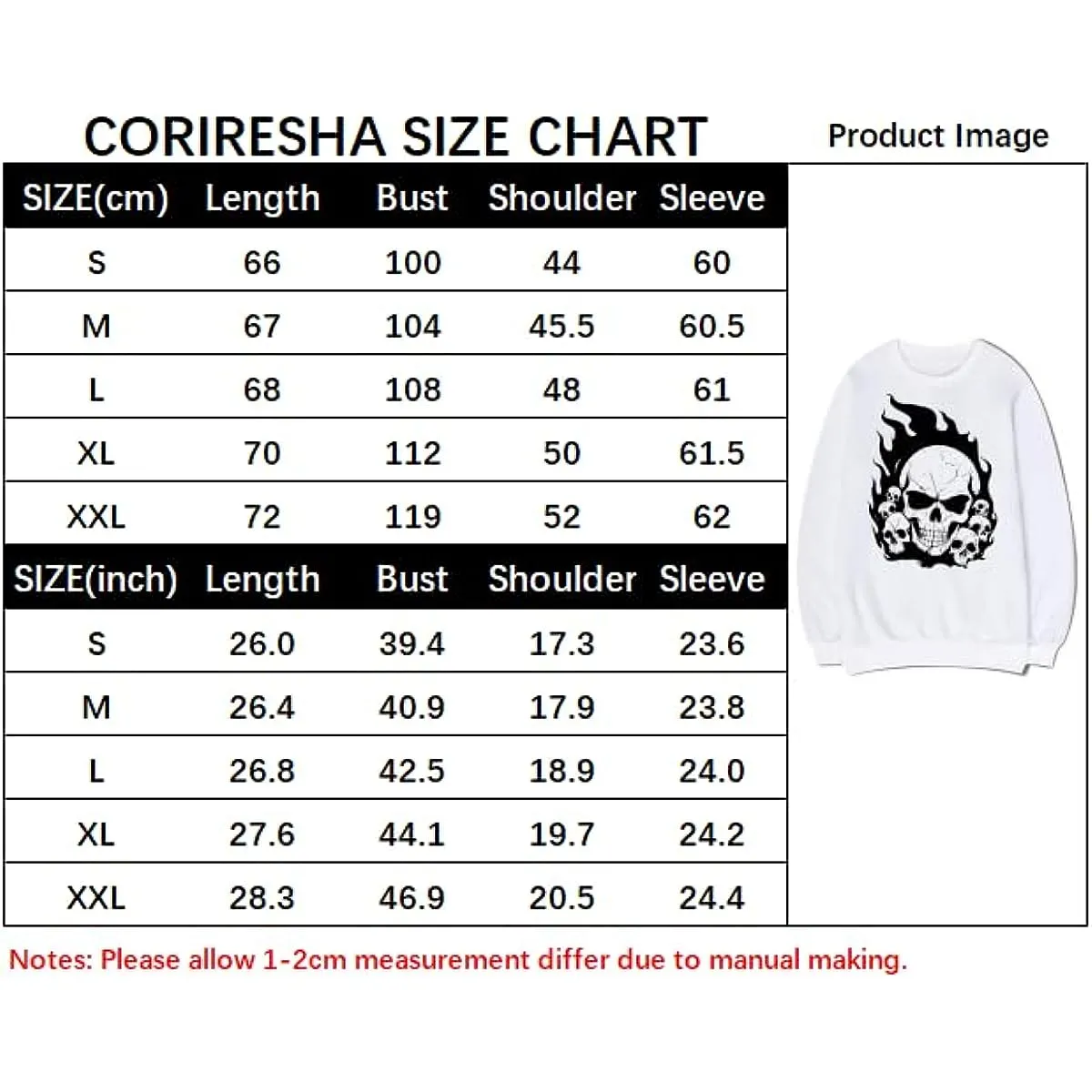 CORIRESHA Teen Skull Flame Long Sleeve Cotton Y2K Aesthetic Halloween Sweatshirt