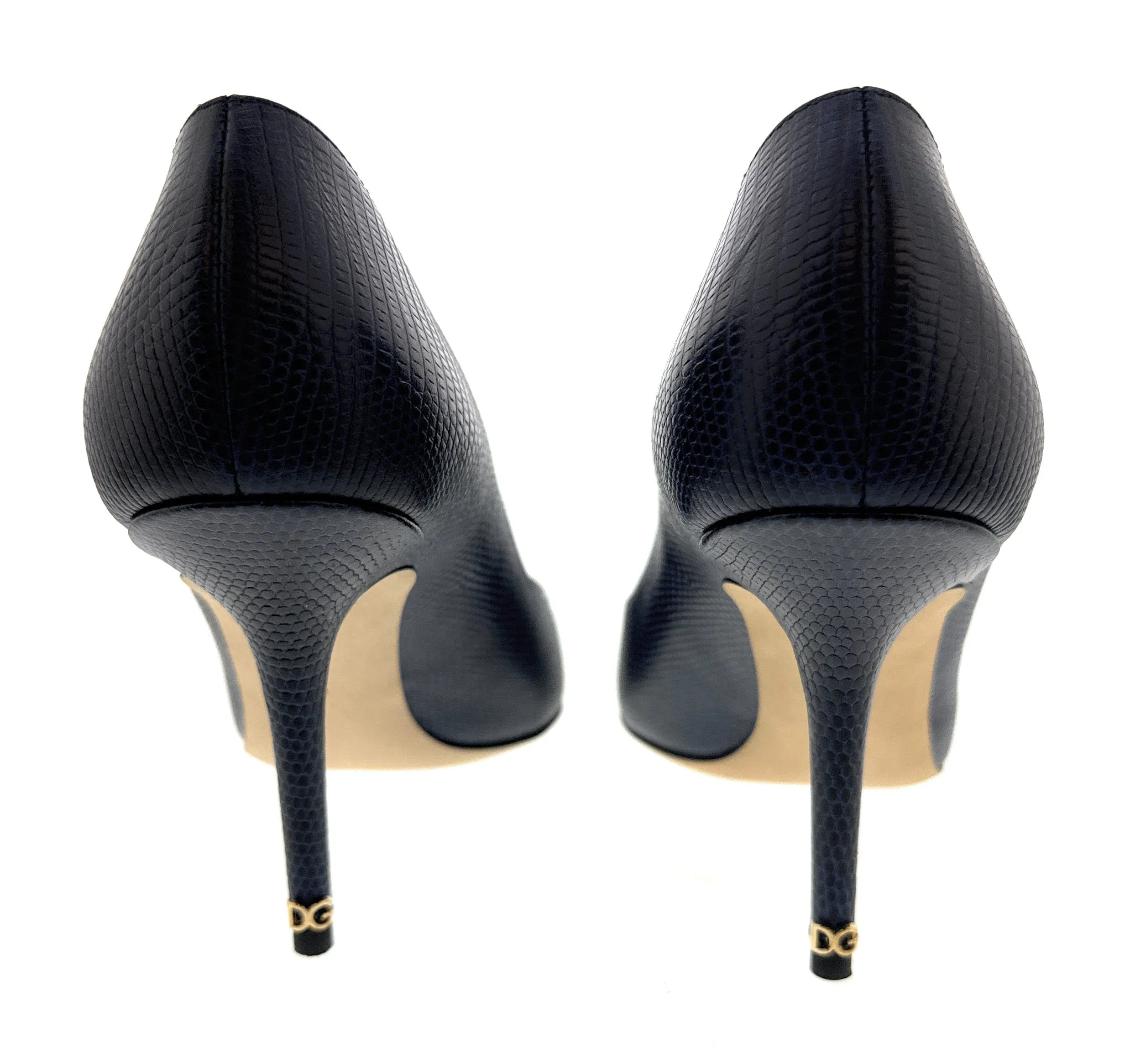Dolce & Gabbana Navy Sleek Embossed Leather Classic Pumps-EU35