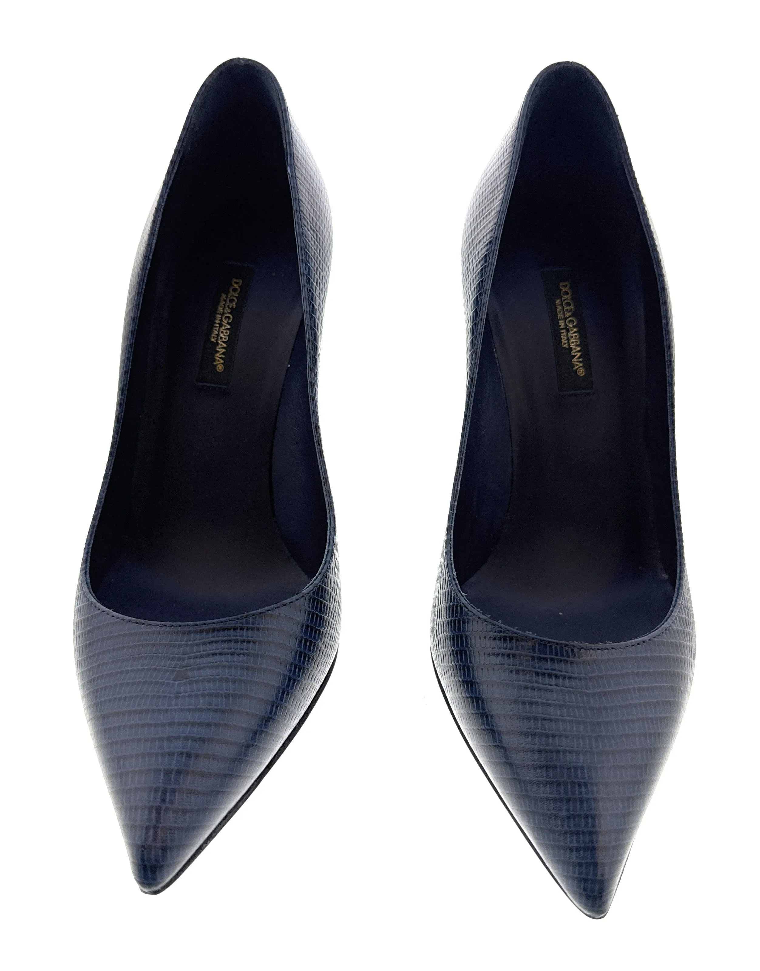Dolce & Gabbana Navy Sleek Embossed Leather Classic Pumps-EU35