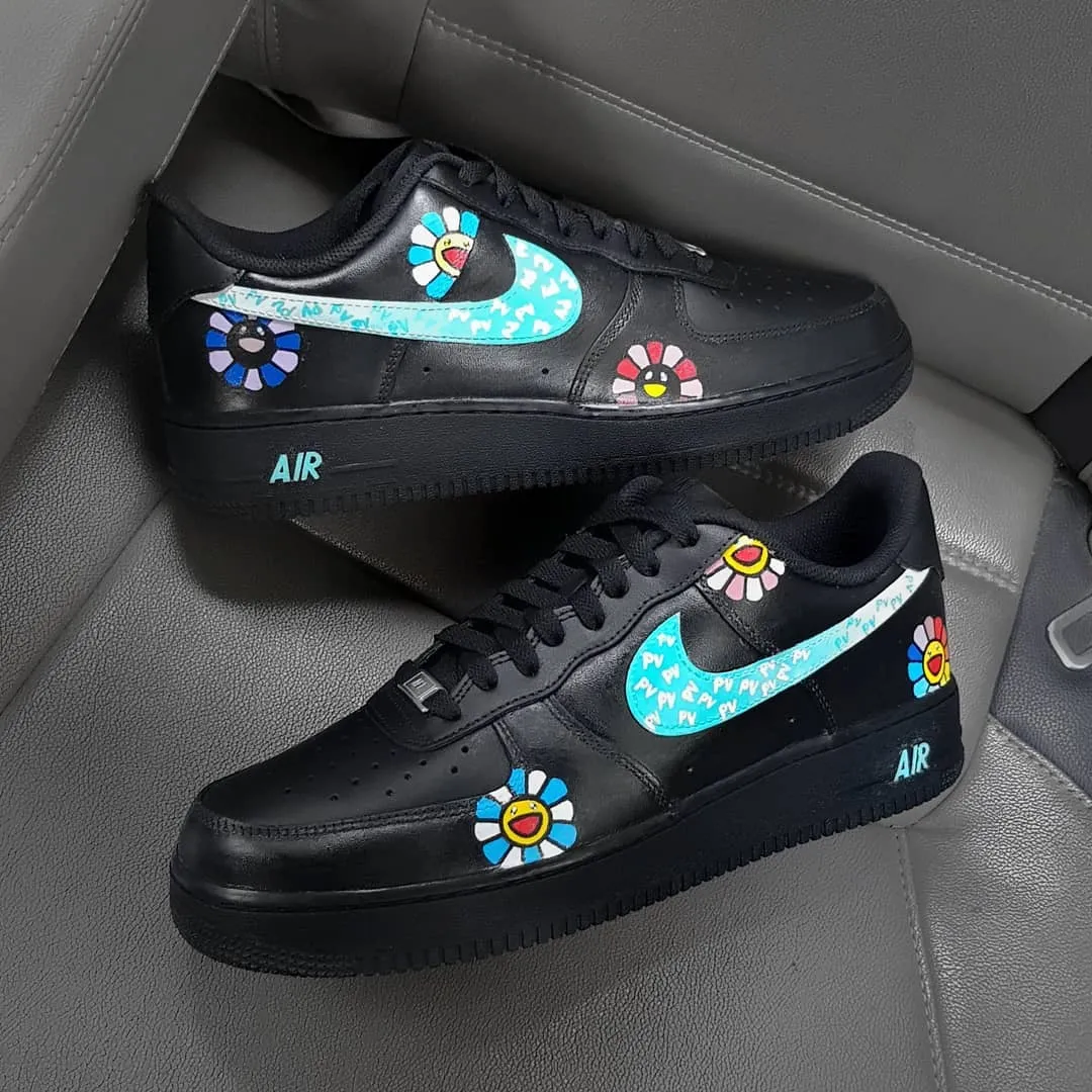Flower Black Blue Purple Custom Air Force 1