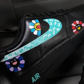 Flower Black Blue Purple Custom Air Force 1