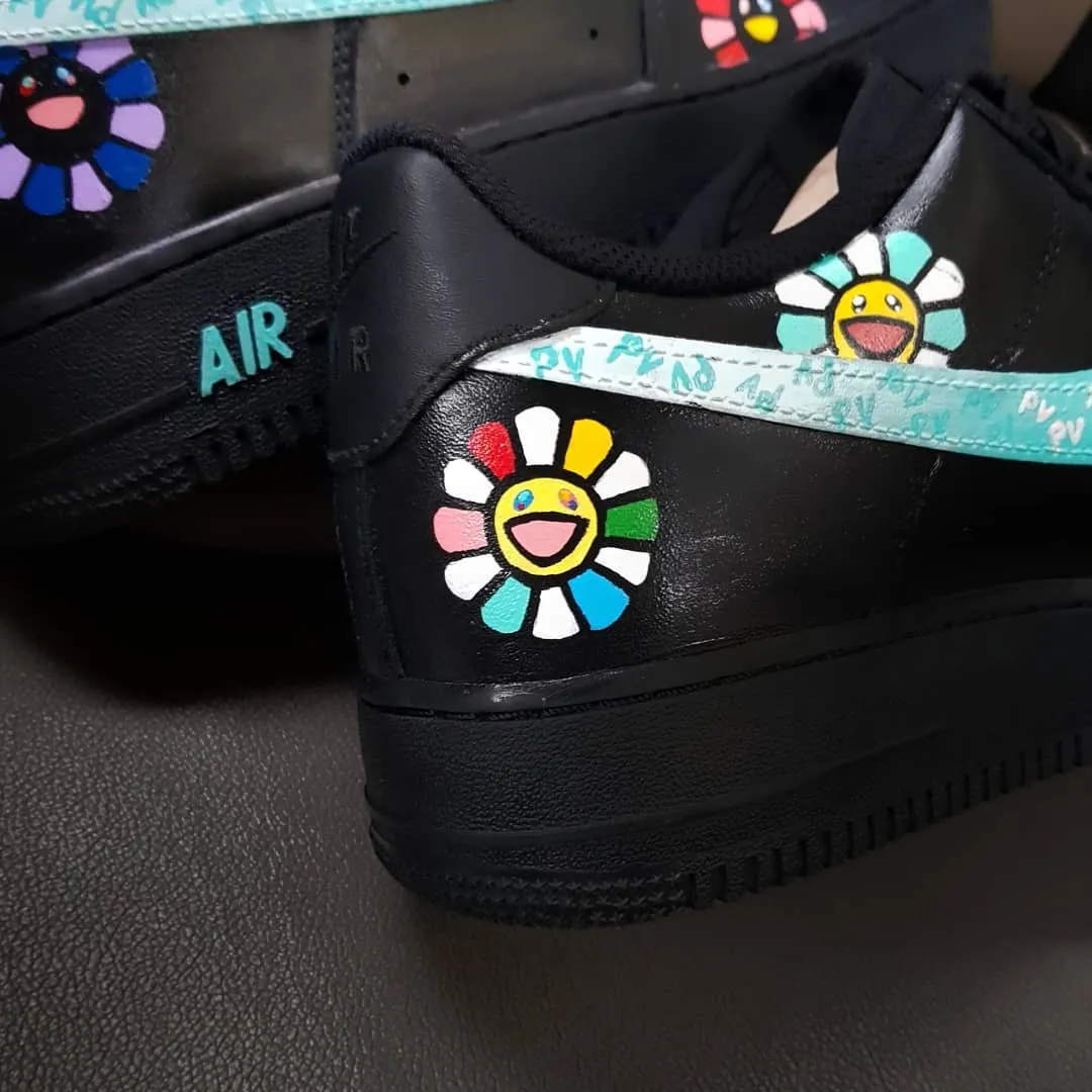 Flower Black Blue Purple Custom Air Force 1