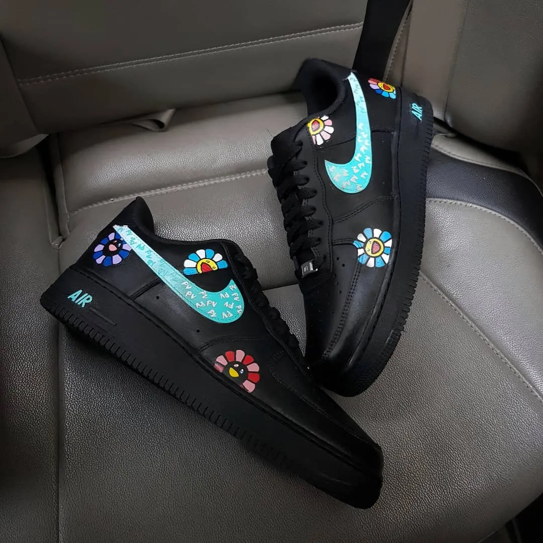 Flower Black Blue Purple Custom Air Force 1