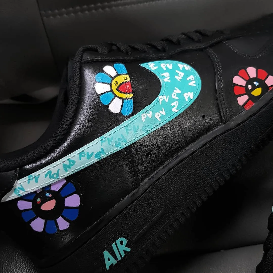 Flower Black Blue Purple Custom Air Force 1
