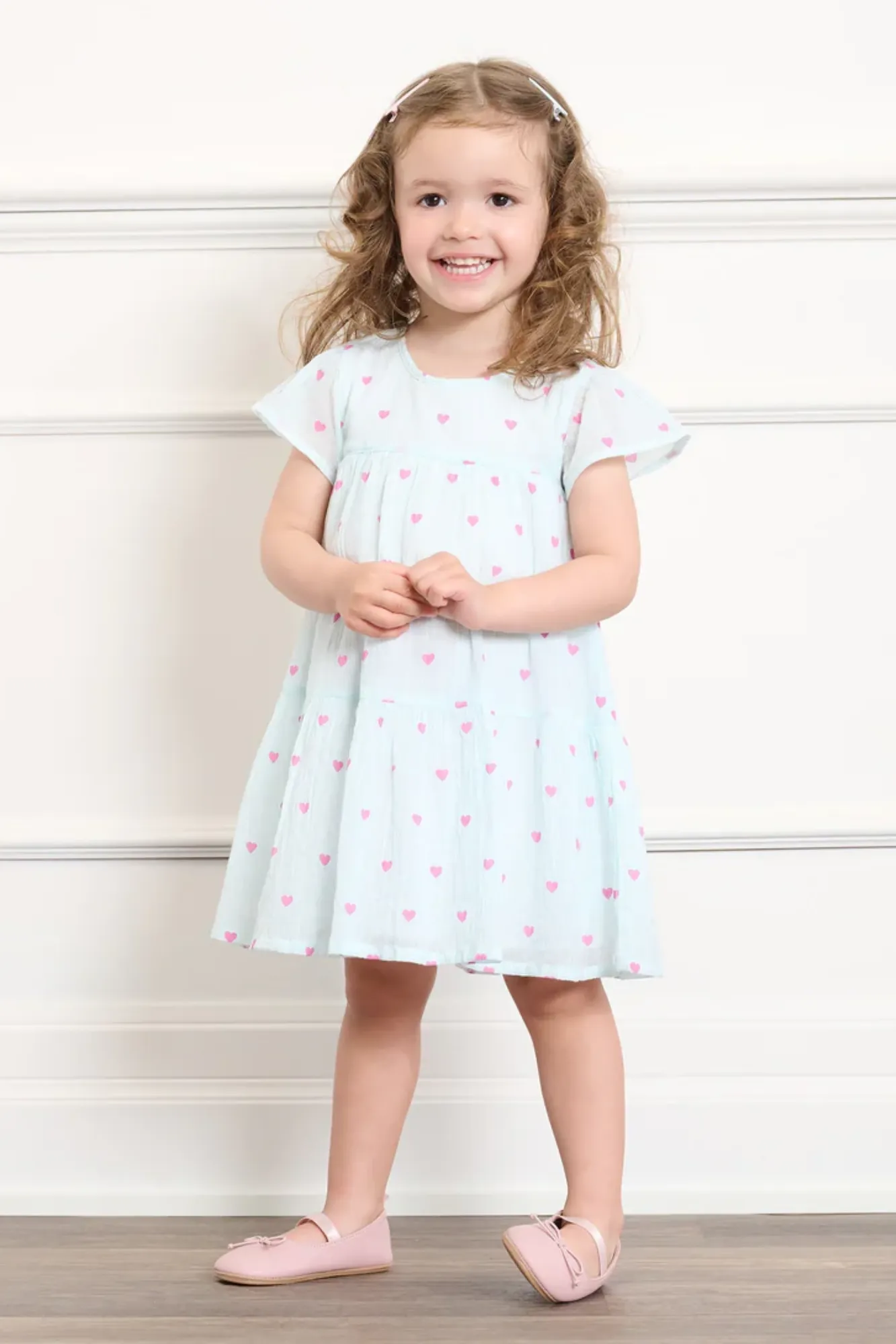 Little Hearts Woven Puff Dress