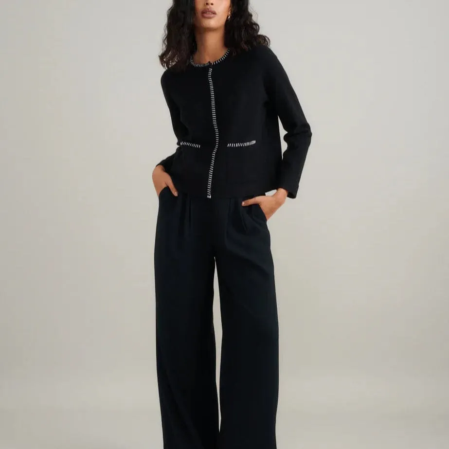 Nobody's Child Black Blanket Stitch Crew Neck Cardigan