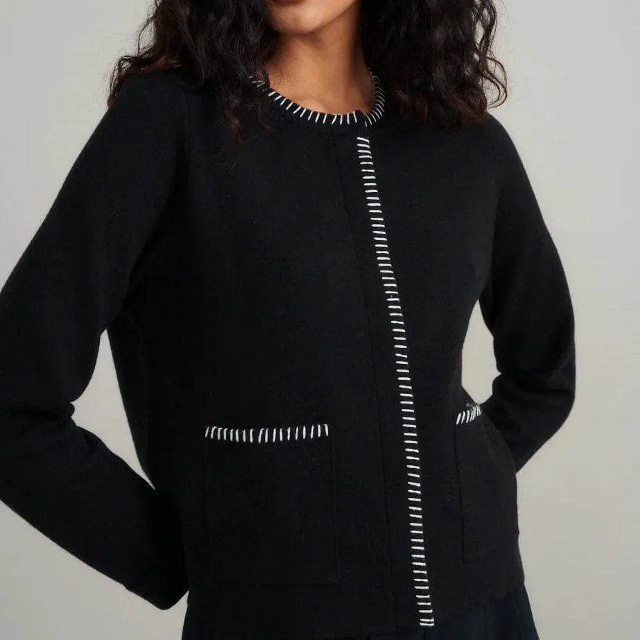 Nobody's Child Black Blanket Stitch Crew Neck Cardigan