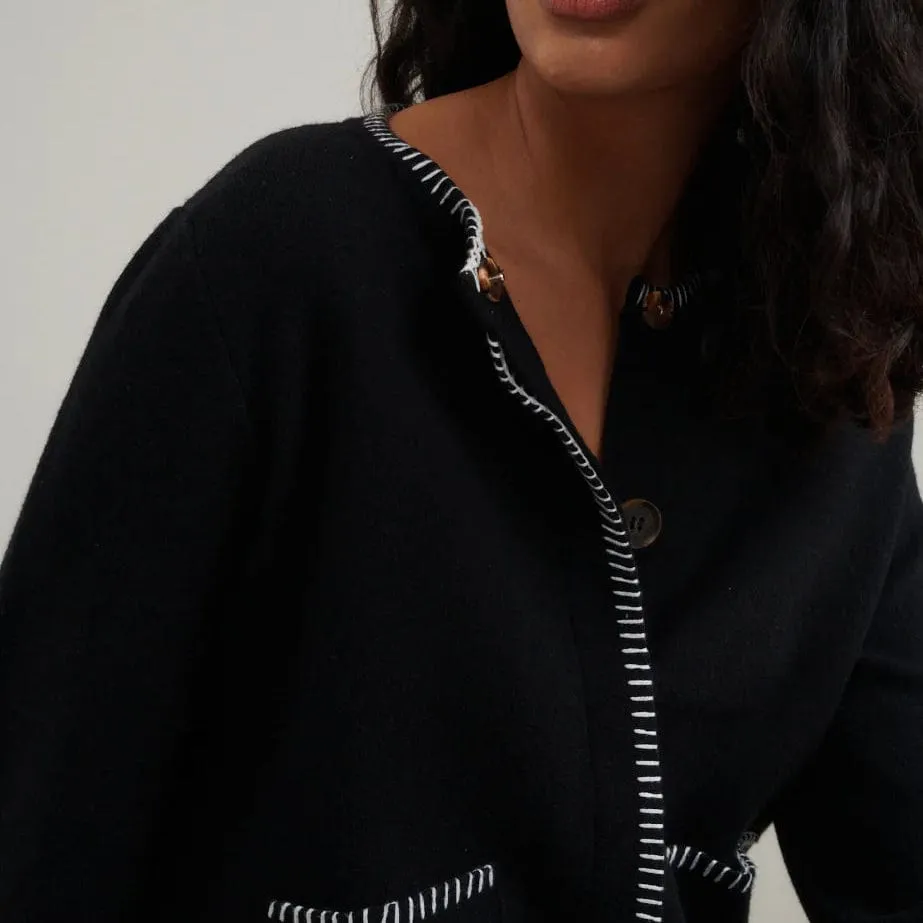 Nobody's Child Black Blanket Stitch Crew Neck Cardigan