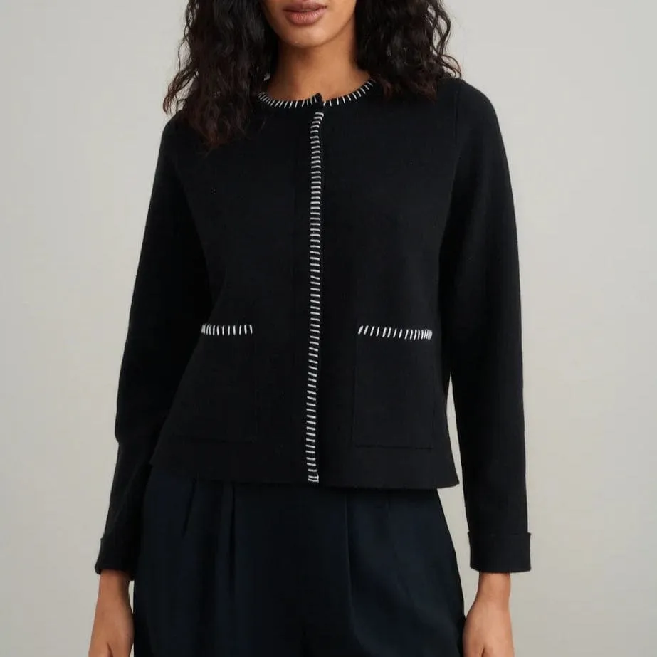 Nobody's Child Black Blanket Stitch Crew Neck Cardigan