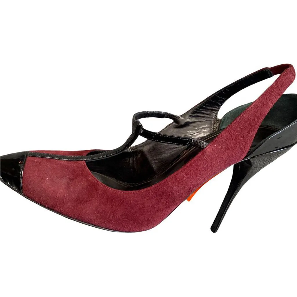 Oscar de la Renta Fedra leather T-strap slingbacks pumps size 41